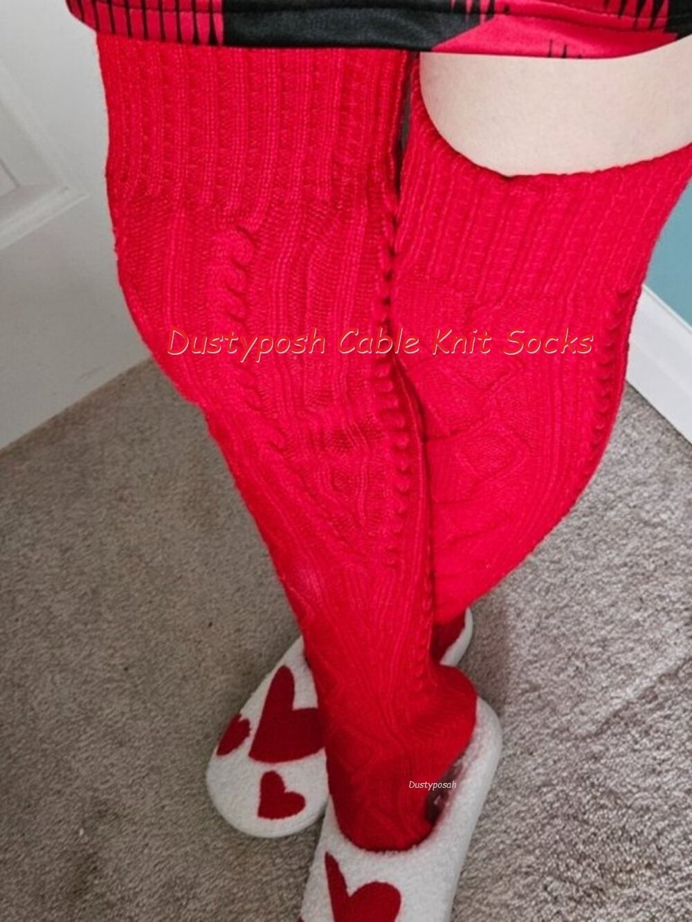 Cable Knit Over The Knee Socks OTK Lace Top Thigh High Bedroom Lingerie Fetish
